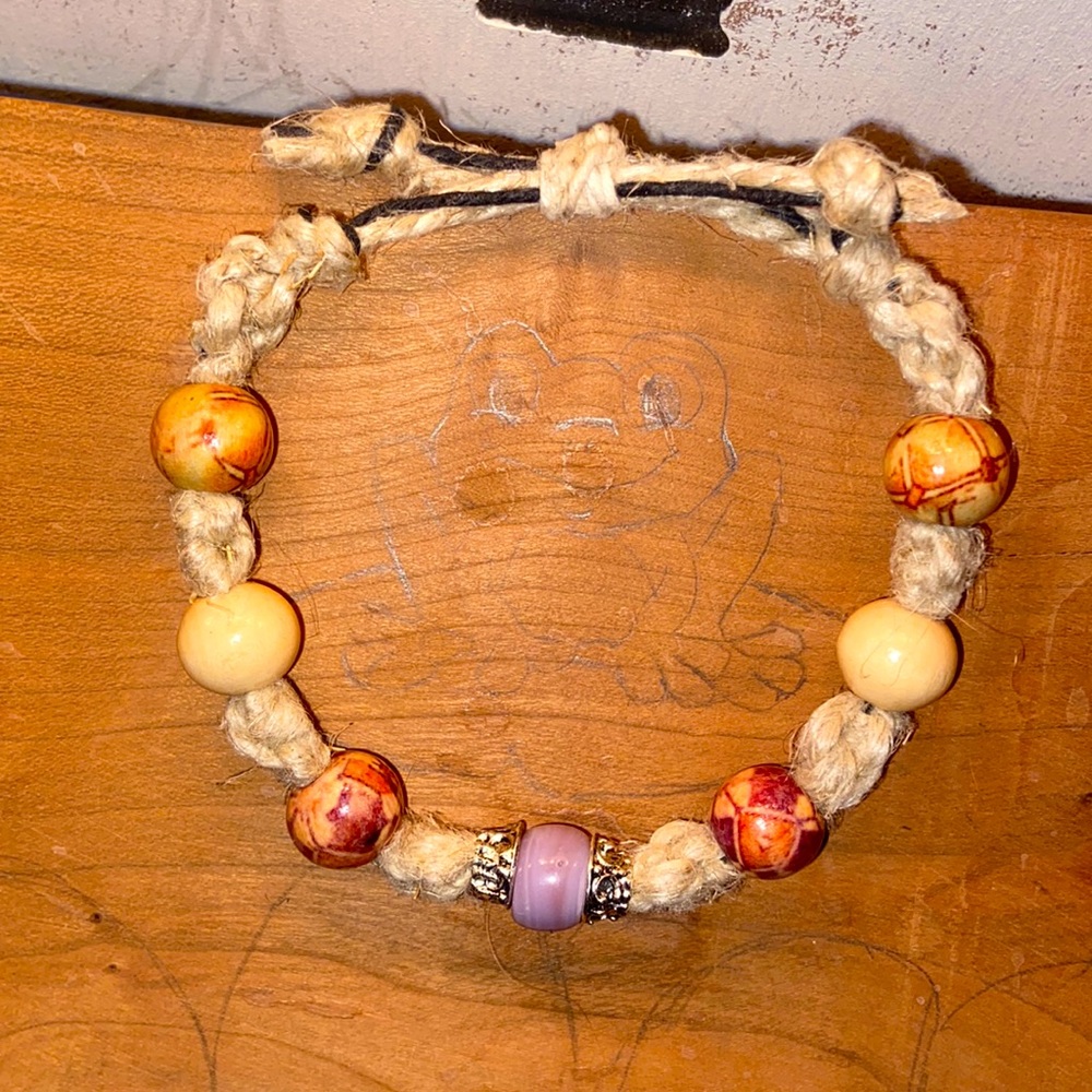 Hemp, braided bracelets with glass beads